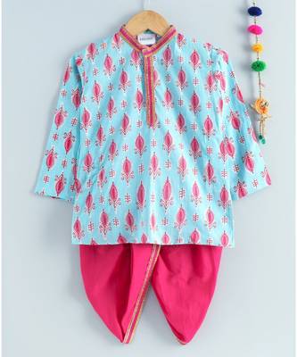 Blue Kurta with a Fuschia Dhoti 4