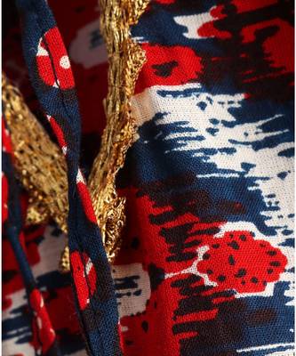 ikkat print red kurti with a dotted black and red triple layered sharara and red dupatta 9