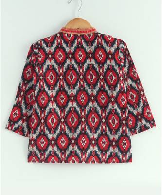 red ikkat print kurta with a red dhoti 5
