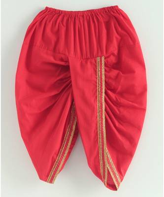 red ikkat print kurta with a red dhoti 6