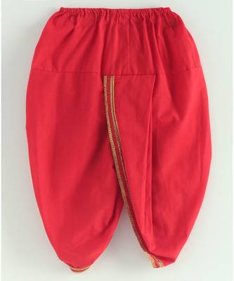 red ikkat print kurta with a red dhoti 7