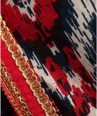 red ikkat print kurta with a red dhoti 8