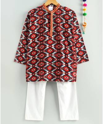 red ikkat print kurta with a white pajama 1