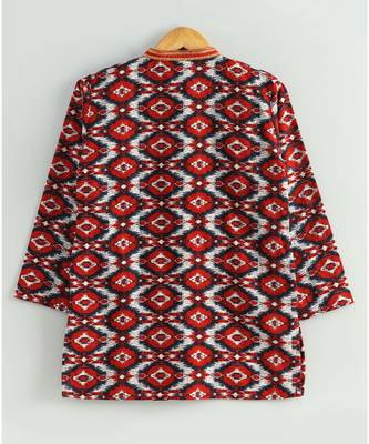 red ikkat print kurta with a white pajama 5