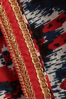 red ikkat print kurta with a white pajama