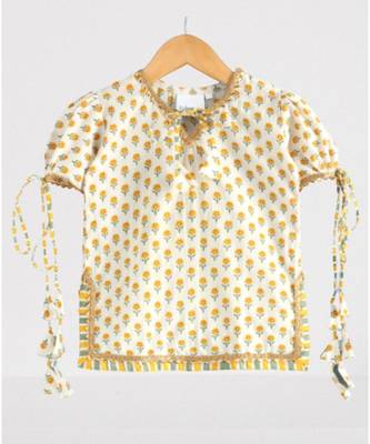 Floral Kurti with a striped triple layered sharara and a yellow dupatta 2