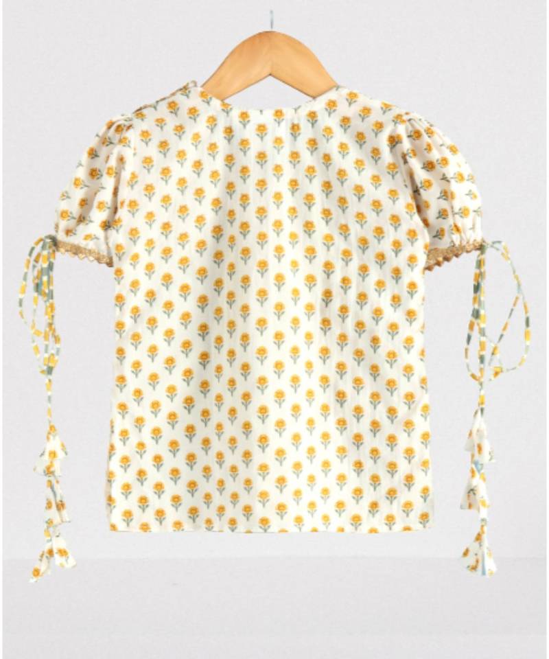 Floral Kurti with a striped triple layered sharara and a yellow dupatta