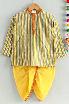 yellow striped kurta with a mustard dhoti