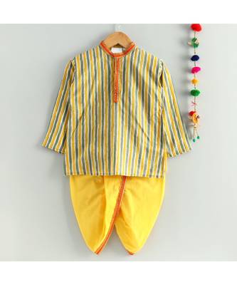 yellow striped kurta with a mustard dhoti 3