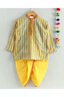 yellow striped kurta with a mustard dhoti
