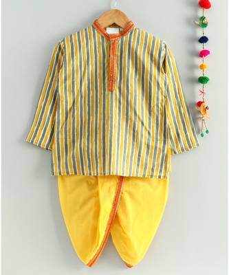 yellow striped kurta with a mustard dhoti 4