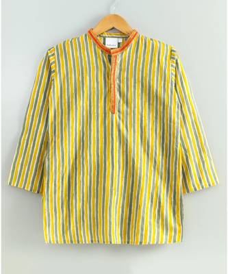 yellow striped kurta with a white pajama 2