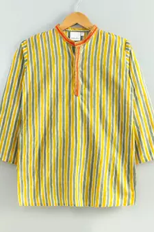yellow striped kurta with a white pajama