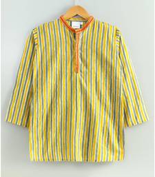yellow striped kurta with a white pajama