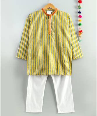 yellow striped kurta with a white pajama 1