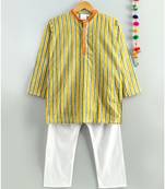 yellow striped kurta with a white pajama