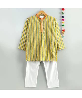 yellow striped kurta with a white pajama 3