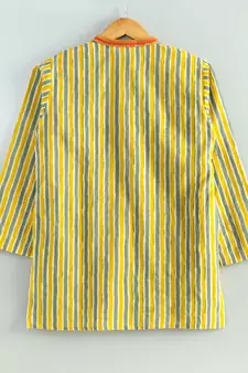 yellow striped kurta with a white pajama
