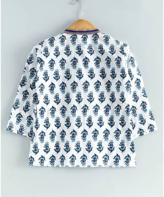 white printed kurta with blue dhoti 5