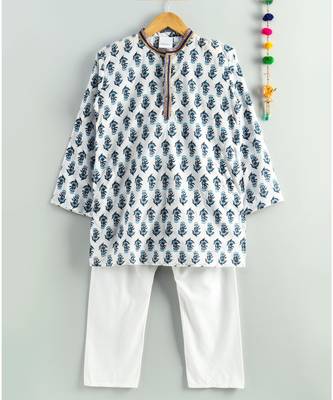 white printed kurta with white pajama 1