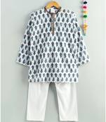 white printed kurta with white pajama