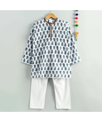 white printed kurta with white pajama 2
