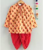 Peach kurta with Red dhoti