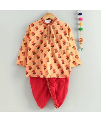 Peach kurta with Red dhoti 2