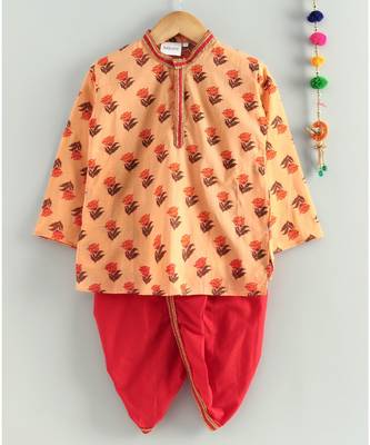 Peach kurta with Red dhoti 3