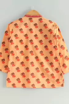 Peach kurta with Red dhoti