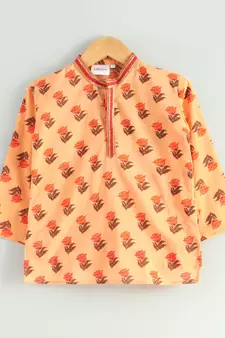 Peach kurta with Red dhoti