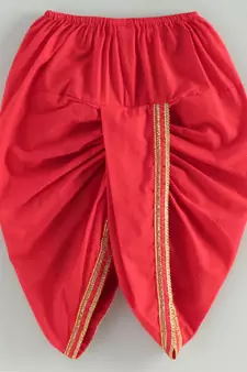 Peach kurta with Red dhoti