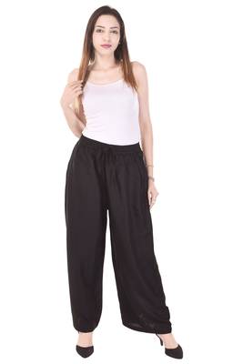 Black plain rayon trousers
 1