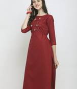 Maroon Embroidered Cotton Straight Kurti
