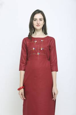 Maroon Embroidered Cotton Straight Kurti 2