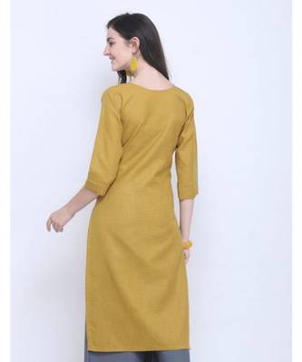 Mustard Embroidered Cotton Straight Kurti 3