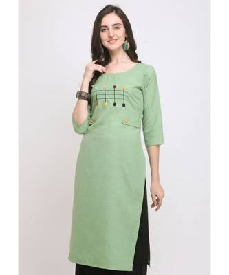 Green Embroidered Cotton Straight Kurti 1