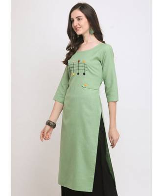 Green Embroidered Cotton Straight Kurti 2