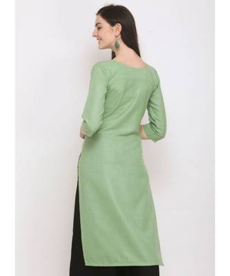 Green Embroidered Cotton Straight Kurti 3