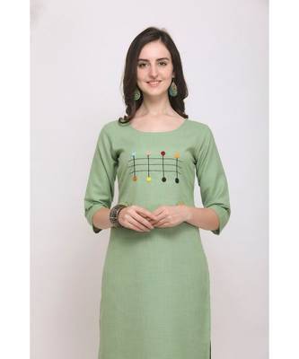 Green Embroidered Cotton Straight Kurti 4