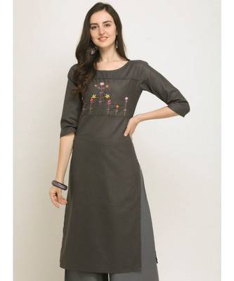 Grey Embroidered Cotton Straight Kurti 1