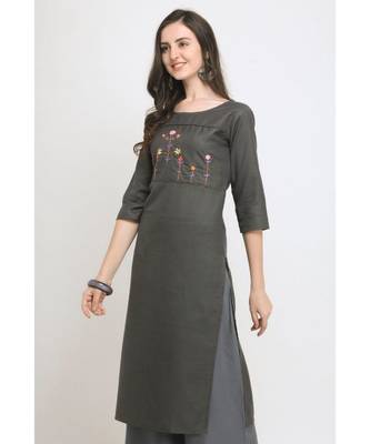 Grey Embroidered Cotton Straight Kurti 2