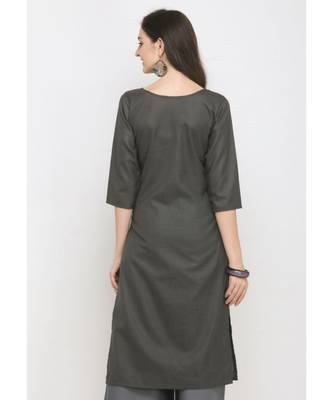 Grey Embroidered Cotton Straight Kurti 3