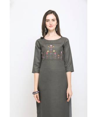 Grey Embroidered Cotton Straight Kurti 4