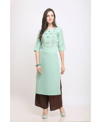 Sea Green Embroidered Rayon Kurti with Plazzo 1