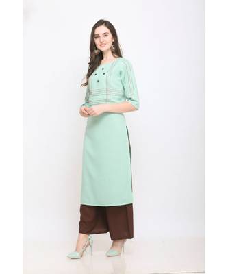 Sea Green Embroidered Rayon Kurti with Plazzo 2