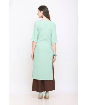 Sea Green Embroidered Rayon Kurti with Plazzo 3
