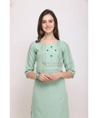 Sea Green Embroidered Rayon Kurti with Plazzo 4