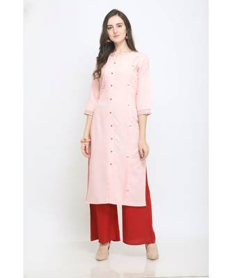 Pink Embroidered Rayon Kurti with Plazzo 1