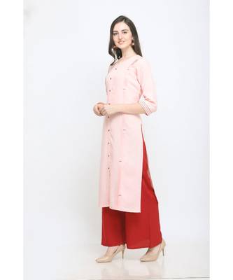 Pink Embroidered Rayon Kurti with Plazzo 2